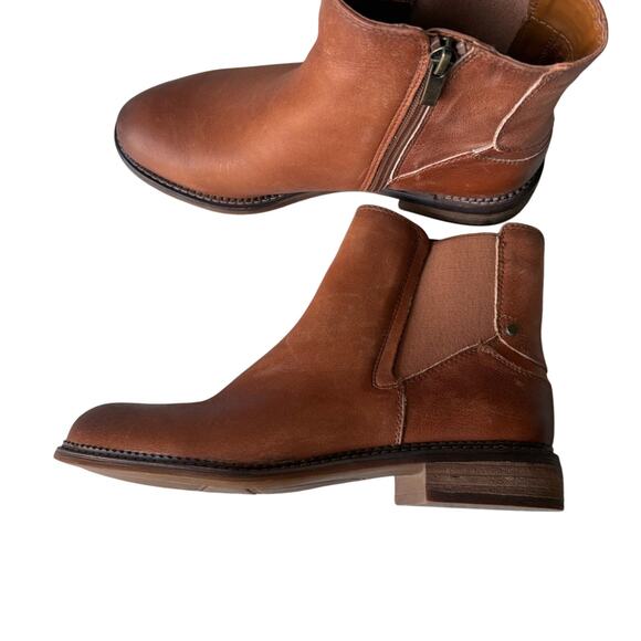 Franco Sarto Boots Womens 7M Horrace Ankle Booties Brown Leather Cuban Heels Zip - Picture 1 of 7